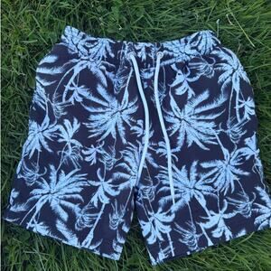Cali Waves Boys Black White Tropical Palm Tree Swim Trunks (Size S)